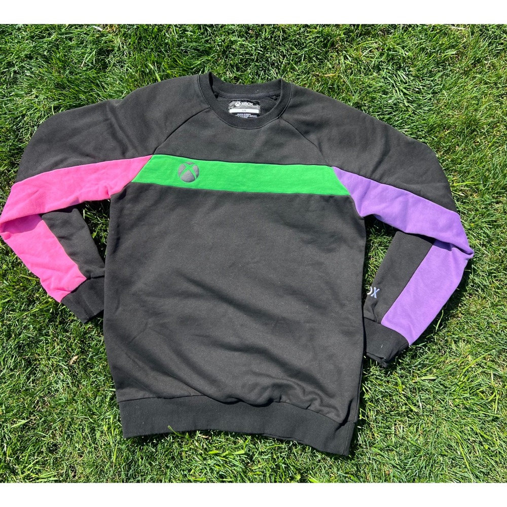 Xbox Meta Threads Mens Colorblock Sweatshirt Black Green Pink‎ Purple Large